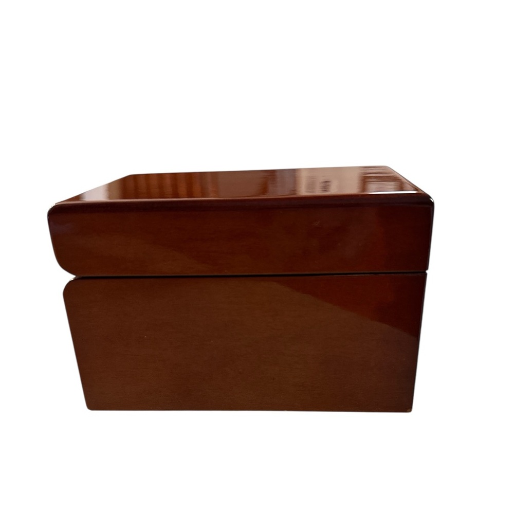 Sleek Hinged Glossy Wooden Box Ring & Watch Storage Burnt Orange Mahogany Hue